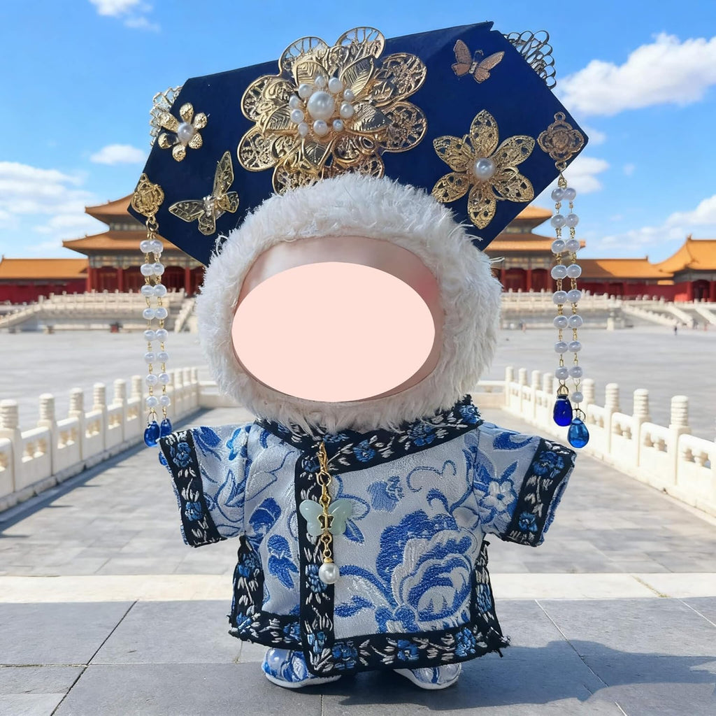 3pcs Labubu Doll Costume Set - Chinese Cheongsam Dress Outfit with Hair Accessory & Shoes | Traditional Blue & White Porcelain for Christmas, New Year's, Valentine's Day Gift | Compatible with 6.69inch Labubu Doll (Traditional Elegant Clothes)