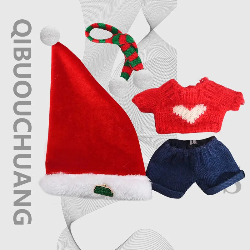 Christmas  Red Plush Hat Clothes for Labubu I with Red Bow Dress Love Sweater Deer Decoration Suit for Ladbubu Dolls Accessories