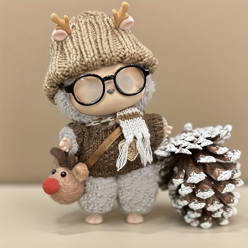 Clothes for Labubu, Original Design, Christmas Style, Cute Reindeer, Sweater, Scarf, Glasses Set Christmas Gift for Friends