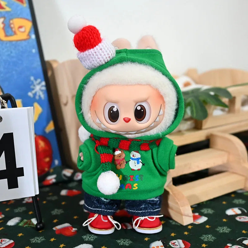 Christmas  Red Plush Hat Clothes for Labubu I with Red Bow Dress Love Sweater Deer Decoration Suit for Ladbubu Dolls Accessories
