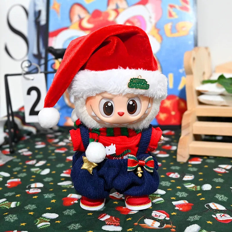 Christmas  Red Plush Hat Clothes for Labubu I with Red Bow Dress Love Sweater Deer Decoration Suit for Ladbubu Dolls Accessories