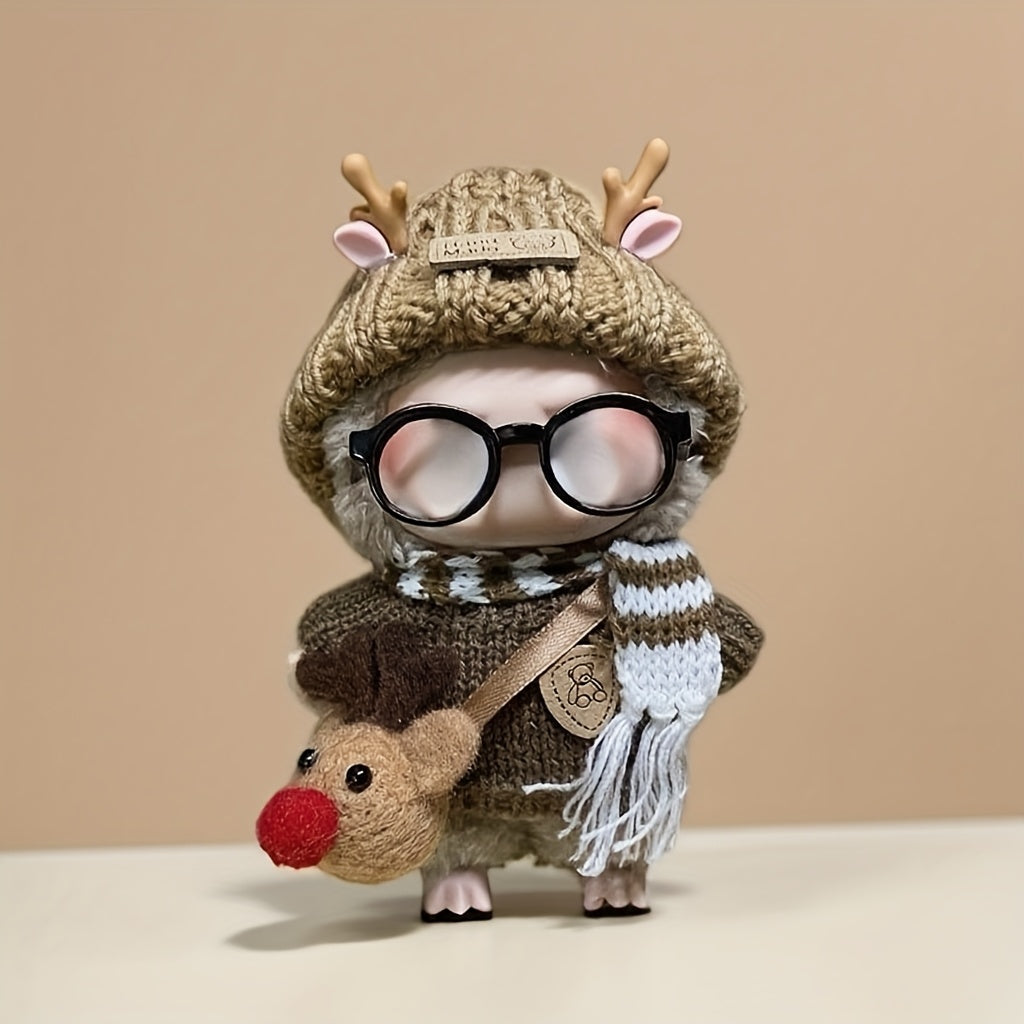 Clothes for Labubu, Original Design, Christmas Style, Cute Reindeer, Sweater, Scarf, Glasses Set Christmas Gift for Friends
