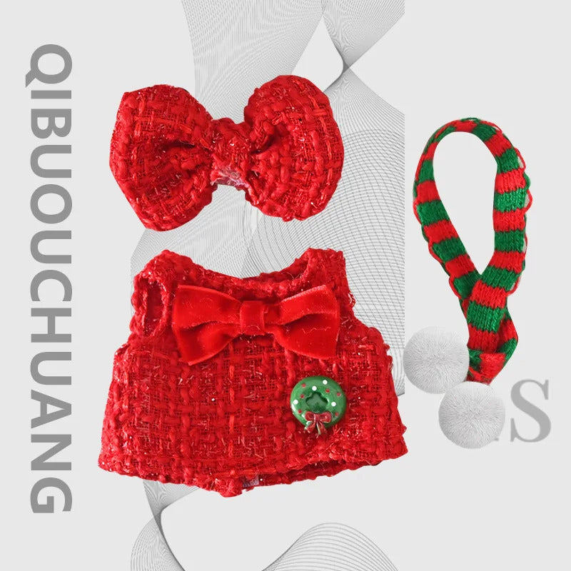 Christmas  Red Plush Hat Clothes for Labubu I with Red Bow Dress Love Sweater Deer Decoration Suit for Ladbubu Dolls Accessories