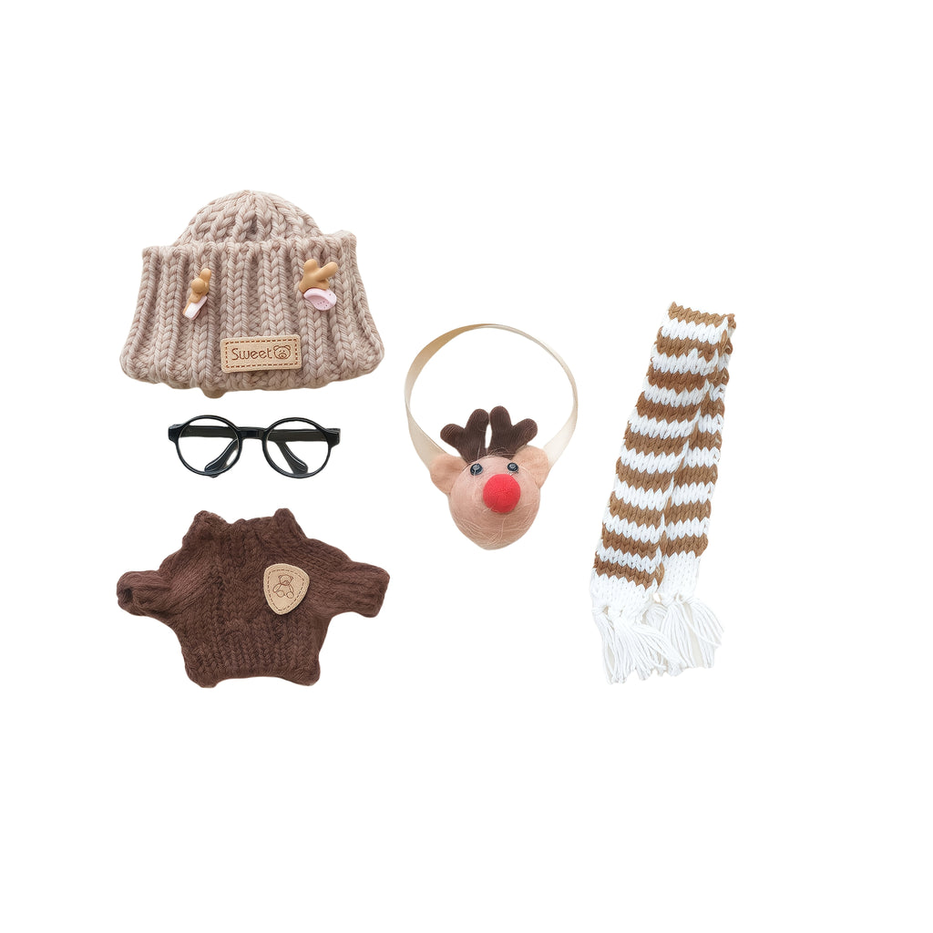 Clothes for Labubu, Original Design, Christmas Style, Cute Reindeer, Sweater, Scarf, Glasses Set Christmas Gift for Friends