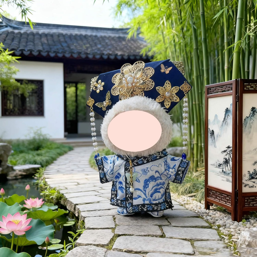 3pcs Labubu Doll Costume Set - Chinese Cheongsam Dress Outfit with Hair Accessory & Shoes | Traditional Blue & White Porcelain for Christmas, New Year's, Valentine's Day Gift | Compatible with 6.69inch Labubu Doll (Traditional Elegant Clothes)