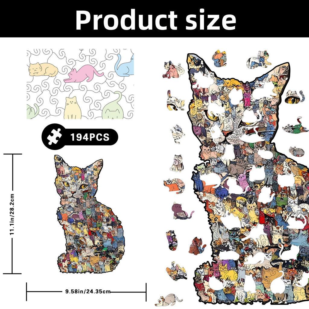 Creative Wooden Cat Puzzle with Irregular Pieces – DIY Brain-Training Jigsaw, Decorative Gift & Storage Box