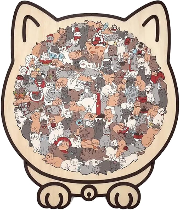 Wooden Cat Puzzle for Adults & Kids – Unique Shaped Jigsaw Puzzle, Handcrafted Animal Puzzle for Relaxation