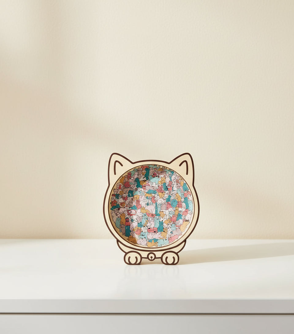 Wooden Cat Puzzle for Adults & Kids – Unique Shaped Jigsaw Puzzle, Handcrafted Animal Puzzle for Relaxation