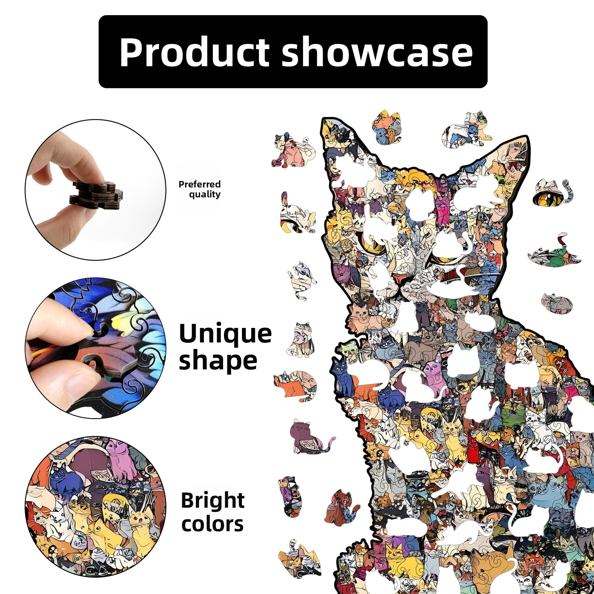 Creative Wooden Cat Puzzle with Irregular Pieces – DIY Brain-Training Jigsaw, Decorative Gift & Storage Box