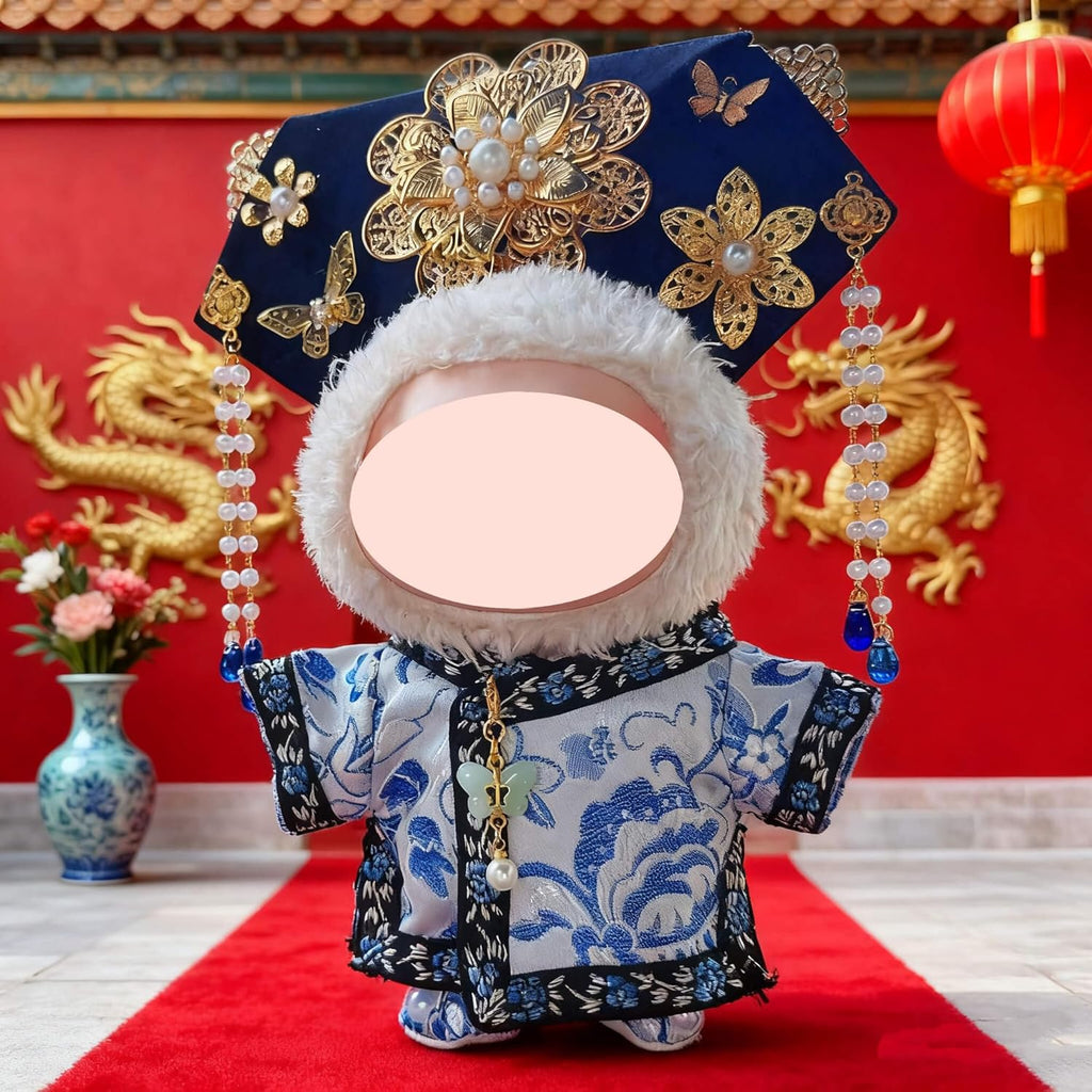 3pcs Labubu Doll Costume Set - Chinese Cheongsam Dress Outfit with Hair Accessory & Shoes | Traditional Blue & White Porcelain for Christmas, New Year's, Valentine's Day Gift | Compatible with 6.69inch Labubu Doll (Traditional Elegant Clothes)