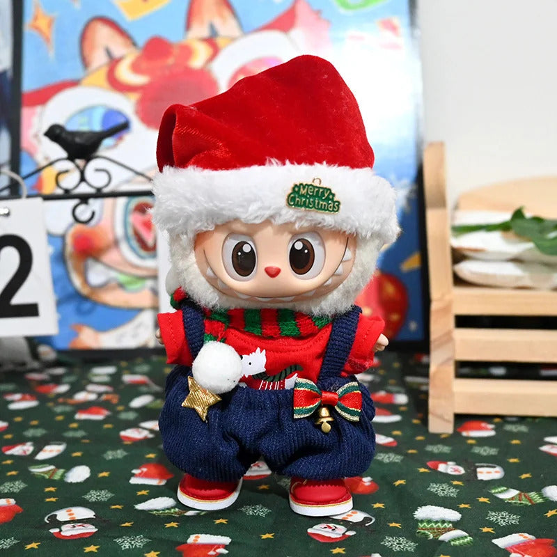 Christmas  Red Plush Hat Clothes for Labubu I with Red Bow Dress Love Sweater Deer Decoration Suit for Ladbubu Dolls Accessories