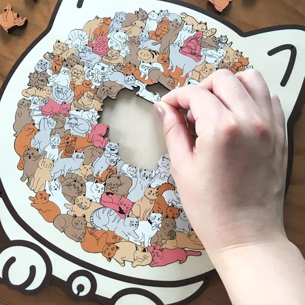 Wooden Cat Puzzle for Adults & Kids – Unique Shaped Jigsaw Puzzle, Handcrafted Animal Puzzle for Relaxation