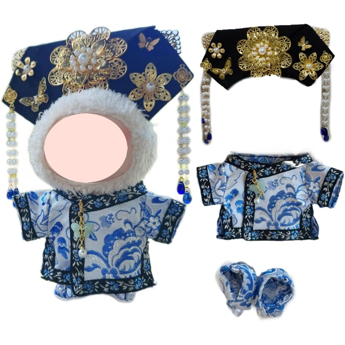 3pcs Labubu Doll Costume Set - Chinese Cheongsam Dress Outfit with Hair Accessory & Shoes | Traditional Blue & White Porcelain for Christmas, New Year's, Valentine's Day Gift | Compatible with 6.69inch Labubu Doll (Traditional Elegant Clothes)