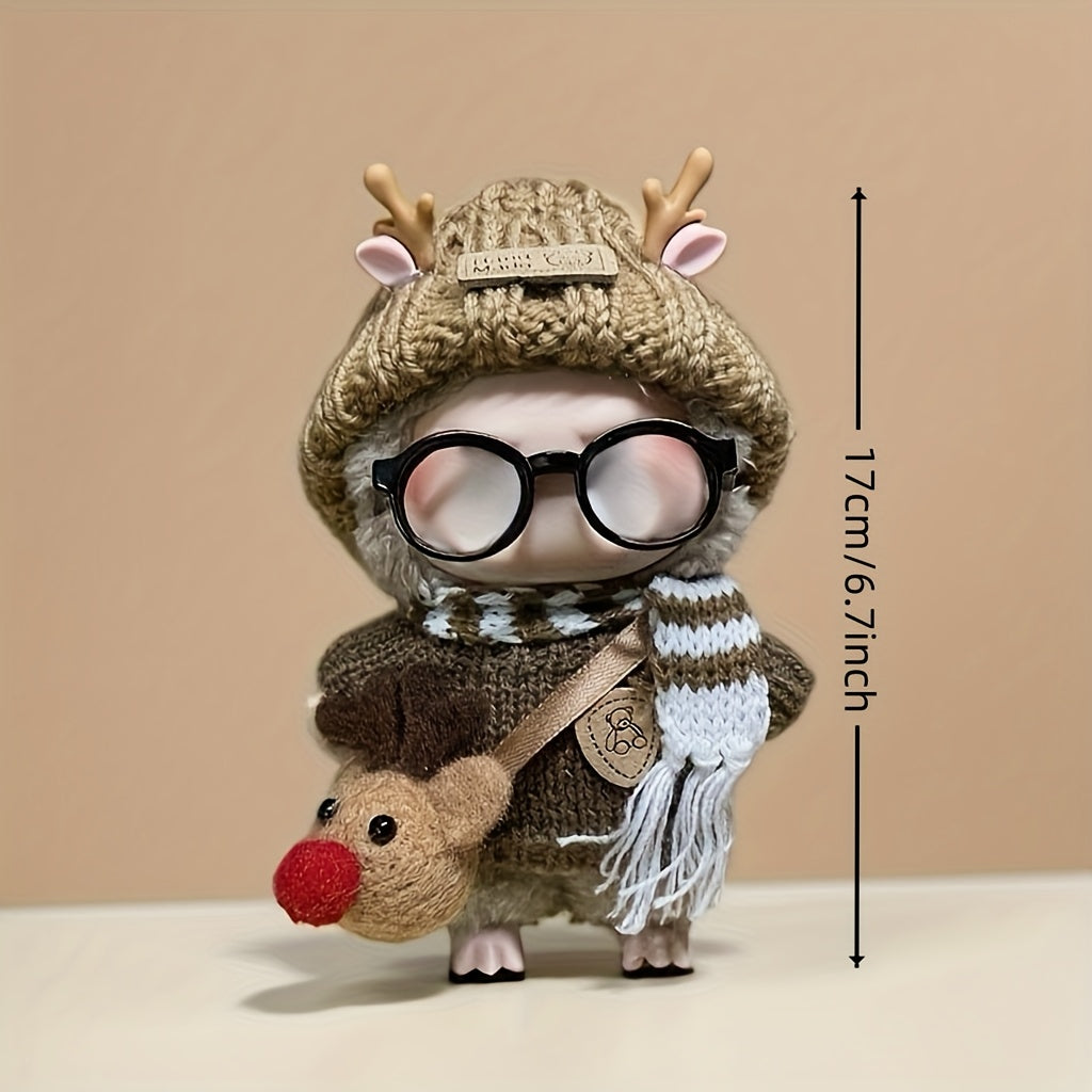 Clothes for Labubu, Original Design, Christmas Style, Cute Reindeer, Sweater, Scarf, Glasses Set Christmas Gift for Friends