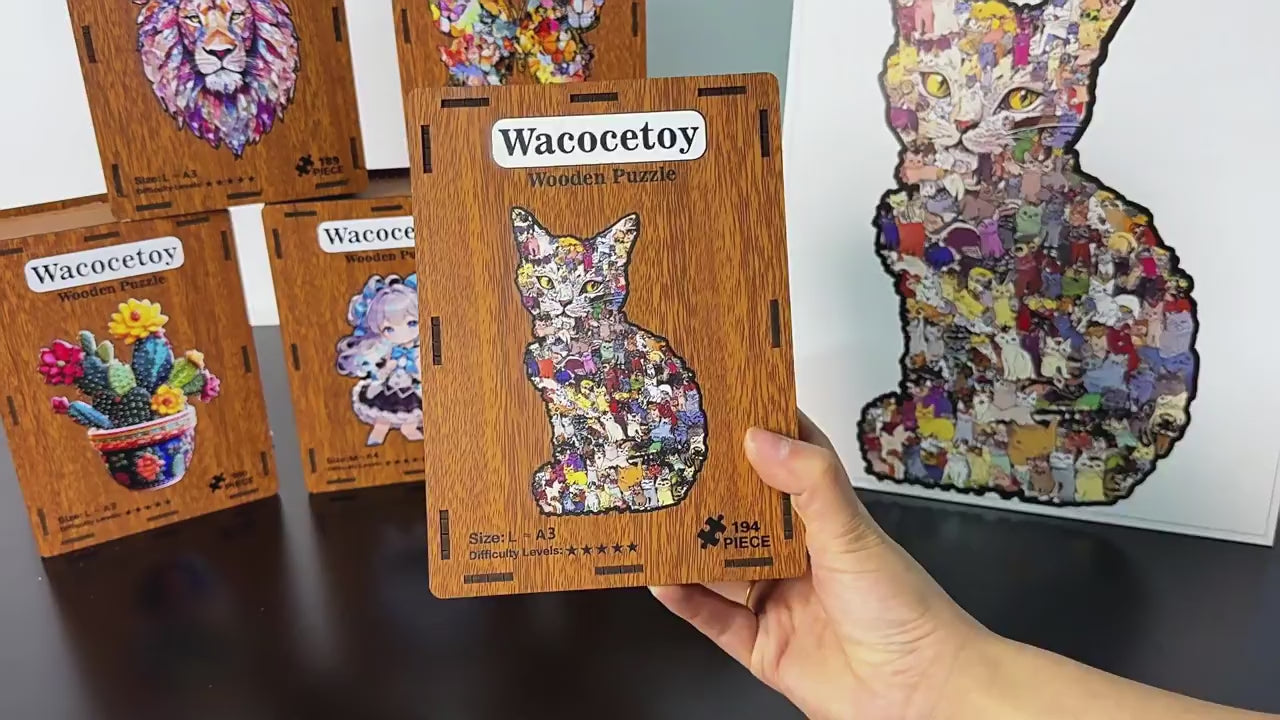 Creative Wooden Cat Puzzle with Irregular Pieces – DIY Brain-Training Jigsaw, Decorative Gift & Storage Box